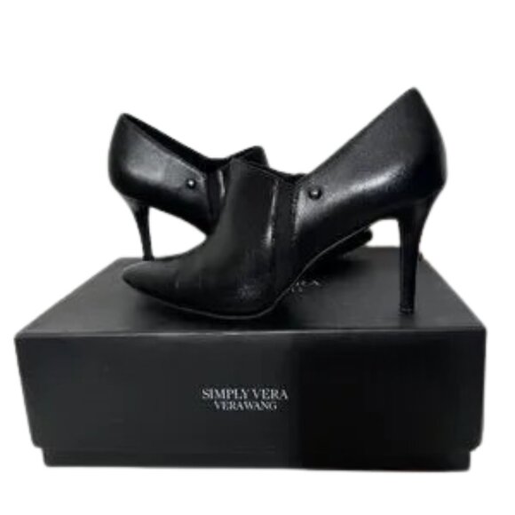 Simply Vera Genuine Leather Memory Foam Sock Black Women's Booties - Size 7 - Picture 1 of 7